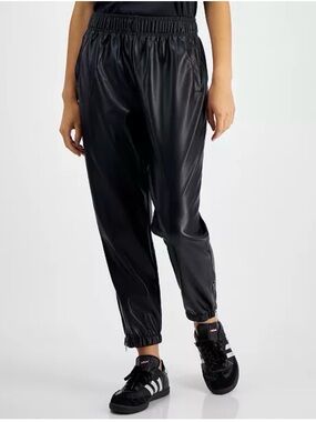 NWT Avec Les Filles Black Faux-Leather Jogger Pants XS